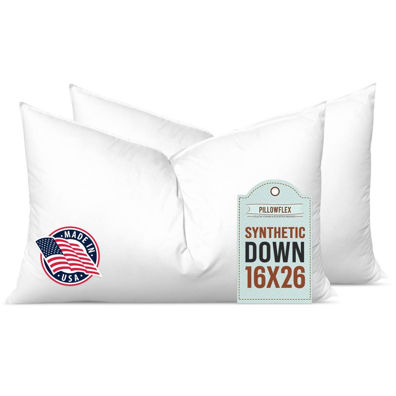 Pillowflex Synthetic Down Alternative Pillow Inserts for Shams - Comfy Pillows for Sleeping, Perfect Pillow & Best Sleeping Pillows, Handmade Down Alternative Throw Pillow Inserts - (16x26 Set of 2) - Image 1